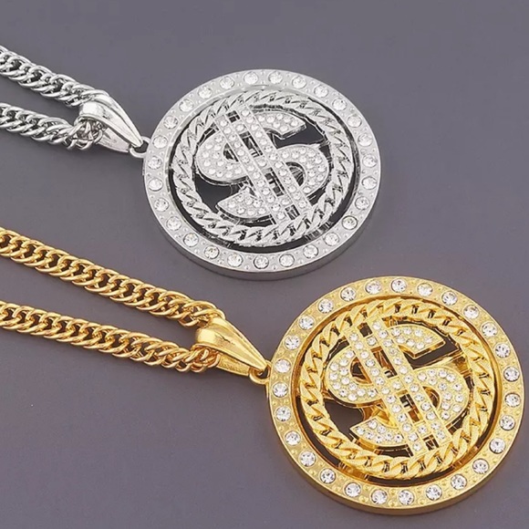 *NEW*Men cuban silver dollar sign spin neckl… - Picture 2 of 3